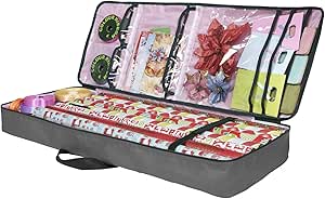 Primode Christmas Wrapping Paper Storage Bag with Pockets | Gift Wrap Organizer Container | 37” x 14” x 4” | Underbed Durable Box Made of 600D Oxford Material (Gray)