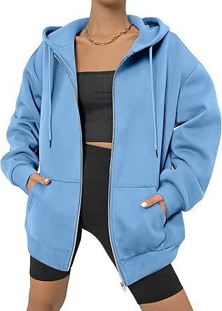 Zeagoo Women's Oversized Zip Up Hoodies Fleece Jacket Casual 2024 Spring Fall Sweatshirts Drawstring Y2K Hoodies Teen Girls