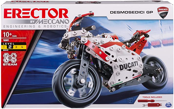 Meccano Erector Ducati GP Model Motorcycle Building Kit, Stem Engineering Education Toy, 358 Parts, for Ages 10 & Up