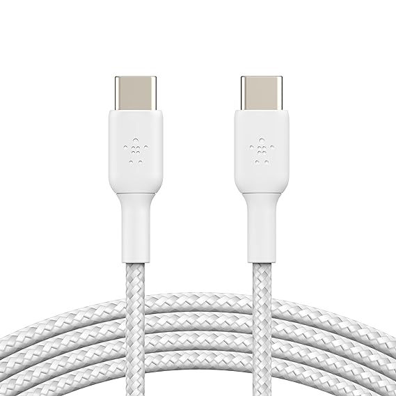 Belkin USB-C to USB-C Braided 6.6 Feet (2 Meter) Fast charging Type C Cable, for iPhone 15 Series and other USB-C Devices, Tough and Durable, 60W PD, USB-IF Certified (2 Pack) - White