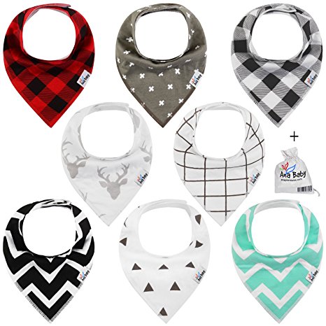 Premium Baby Bandana Drool Bibs 3 Snaps unisex 8-Pack Gift Set for Drooling and Teething 100% Organic Cotton,Hypoallergenic -for Boys and Girls by Ana Baby