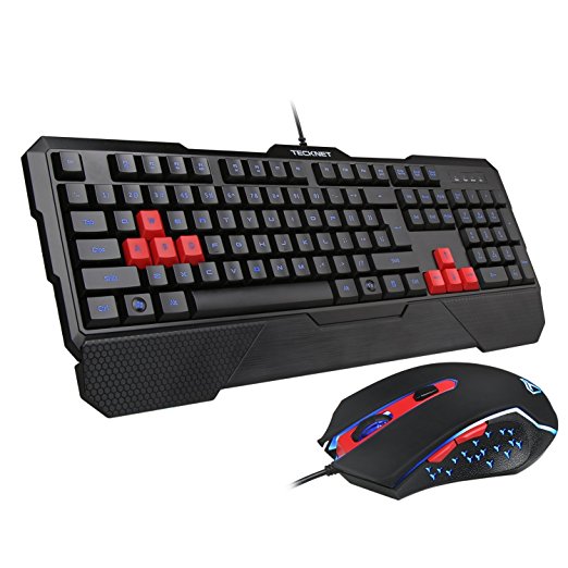 Tecknet Tecknet X861 Kraken Illuminated Gaming Keyboard/Mouse Combo, 3 Color LED (Black/Red)