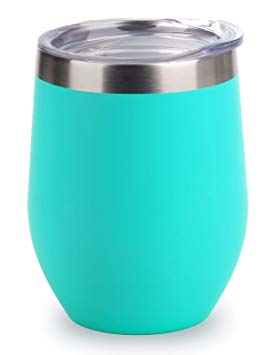 Insulated Wine Tumbler with Lid (Teal), Stemless Stainless Steel Insulated Wine Glass 12oz, Double Wall Durable Coffee Mug, for Champaign, Cocktail, Beer, Office use, by SUNWILL