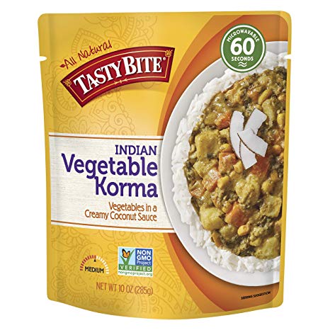 Tasty Bite Indian Entree Vegetable Korma 10 Ounce (Pack of 6), Fully Cooked Indian Entrée with Vegetables in a Creamy Coconut Sauce, Vegan, Gluten Free, Microwaveable, Ready to Eat