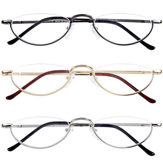 Half Frame Reading Glasses 3 Pack,Semi-Rimless Half Moon Readers For Men - Women