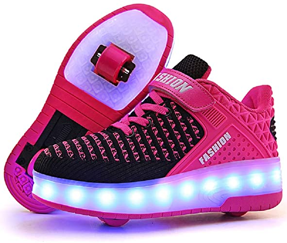 Ufatansy CPS LED Fashion Sneakers Kids Girls Boys Light Up Wheels Skate Shoes Comfortable Mesh Surface Roller Shoes Thanksgiving Christmas Day Best Gift