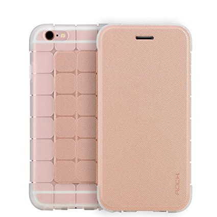 iPhone 6 Plus/6S Plus 5.5” Case, ROCK® [Cubee Filp] Thin Ultra Design Crystal TPU Gel Skin Soft   PU Leather Anti-Skid Shockproof Case for Apple iPhone 6 Plus/6S Plus 5.5 – Transparent White/Pink