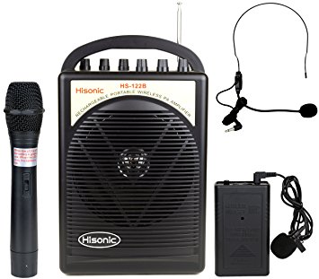 Hisonic HS122B-HL 40 Watts Lithium Battery Rechargeable Portable PA System with Built-in Dual Channel Wireless Microphones, BLACK