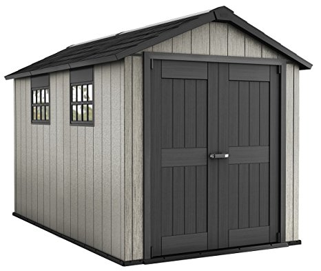 Keter Oakland 7.5 x 11 Outdoor Duotech Storage Shed, Paintable with Two Windows and a Skylight