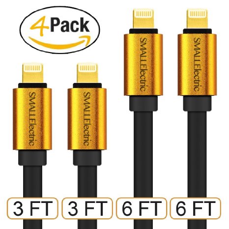 Smallelectric 4-pack 6FT and 3FT Alloy Gold-Plated 8pin Lightning Cable Sync Extra Long USB Cord Charger for iphone 6 / 6s plus / 6 plus / 5s 5c 5 / iPad Mini / iPad Air / iPod.Compatible with all IOS