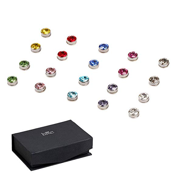 BMC 10pc Multicolor Sparkling Fashion Crystal Round Magnetic Clip On 5mm Stud Earring Set for Men/Women
