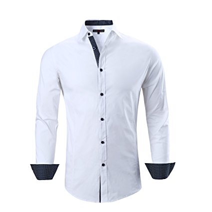 Alex Vando Mens Dress Shirts Cotton Casual Regular Fit Long Sleeve Collar Shirt