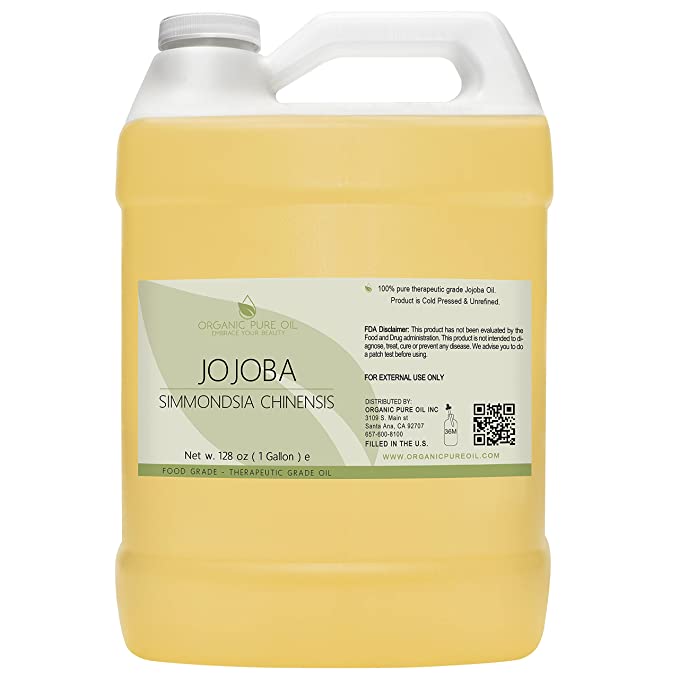 Golden Jojoba Oil - 100% Pure Cold Pressed, Non-GMO, Premium Cosmetic Grade Bulk 128 oz - 1 Gallon Hohoba Carrier Oil for DIY, Formulations, Essential Oils, Cleansing, Moisturizer for Face, Hair, Body