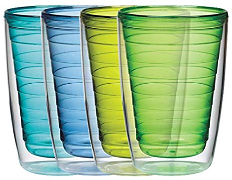 Boston Warehouse Insulated Plastic Tumblers, 16-Ounce, Set of 4, Marine Collection