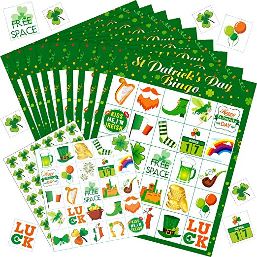 Blulu St.Patrick's Day Games Bingo Cards for Kids Class Party Supplies Activity, 24 Players (Style 1)
