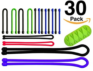 30 Pack O'Hill Reusable Twist Ties Rubber Cable Ties for Computer, Appliance and Electronic Cord Management with Table Cable Organizer, Random Color