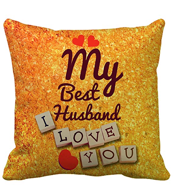 Tied Ribbons Best Karwa Chauth Gift For A Loving Husband Cushion (12 Inch X 12 Inch) With Filler