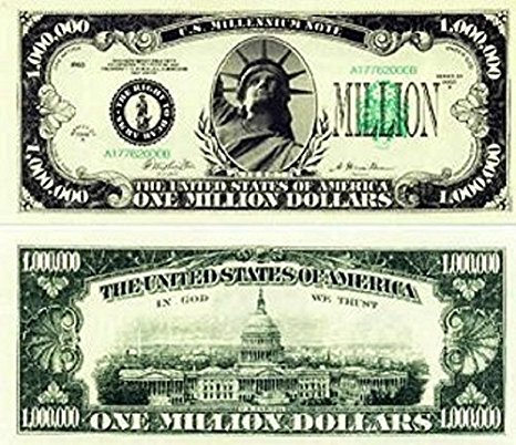 Set of 25 Classic Million Dollar Bills-Real Looking-Great Quality-Educational Product