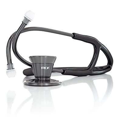 MDF ProCardial Cardiology Stethoscope, Stainless Steel, Adult, Dual Head, Free-Parts-for-Life, Black Tube, PerlaNoire Chestpiece-Headset, MDF797PN11