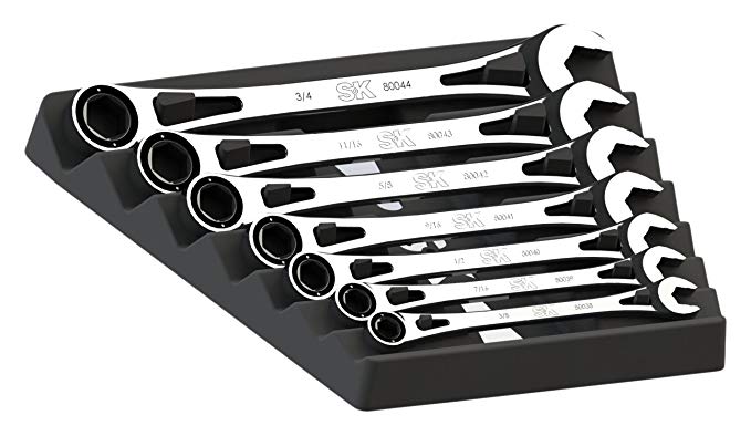 SK Hand Tool 80049 Wrench Set – Lowest Arc Swing Metric Utilities, 7 Piece SAE SK X- FRAMETM Ratcheting Impact Units. Fractional Tool Kit