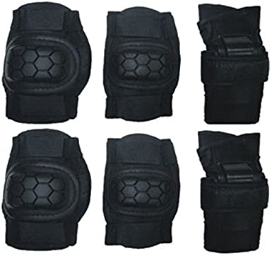 Knee, Elbow & Wrist Guards Protective Pad Set Black