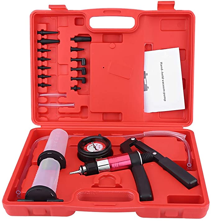 Manual Pressure Pump, Auto Hand Held Vacuum Pump Pressure Tester Kit Brake Bleeder Test Tool Set with Adapters