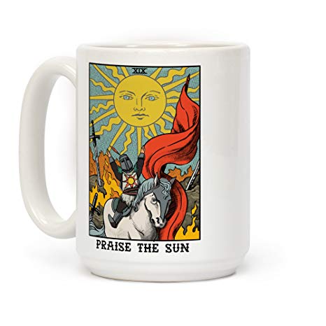 LookHUMAN Praise The Sun Tarot Card White 15 Ounce Ceramic Coffee Mug