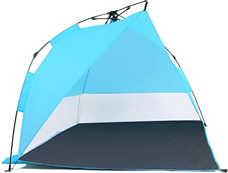 Odoland Easy Pop Up Beach Tent Sun Shelter Umbrella, Family Beach Shade for 2-3 Persons, Waterproof and Portable Sun Shade Instant Tent for Camping, Hiking, Fishing with Extra 4 Tent Pegs