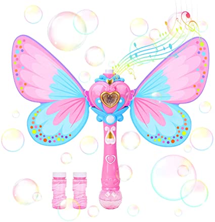 Kimiangel Bubble Machine Toys Automatic Handheld Bubble Wand for Kids Musical Light up Butterfly Bubble Blower with Bubble Solution, Perfect to Use for Party, Wedding, Indoor and Outdoor (Pink)