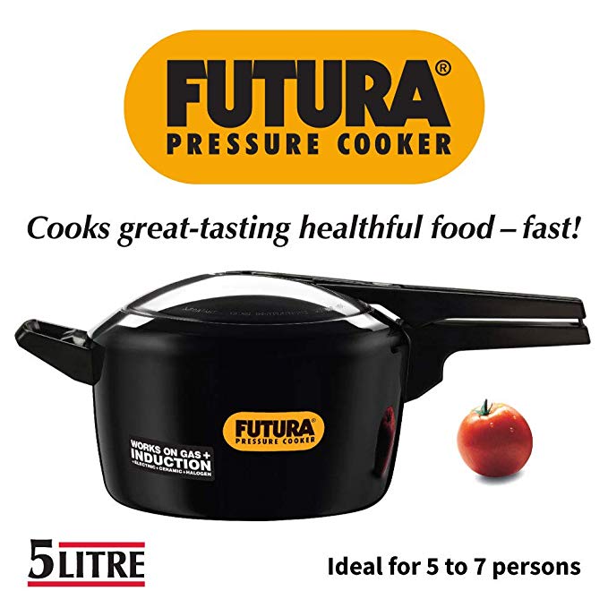 Futura 5-Litre Hard Anodized Induction Compatible Pressure Cooker, Small, Black