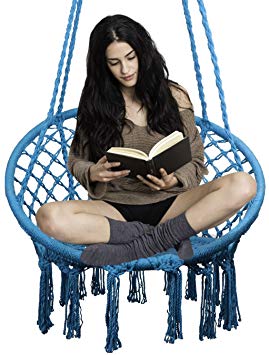 EasyTime Hammock Chair Macrame Swing, Hanging Chair for Reading/Leisure, 330 Pound Capacity, Perfect for Indoor/Outdoor Home, Garden, Deck, Yard, Blue