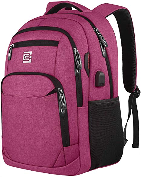 Laptop Backpack,Business Travel Anti Theft Slim Durable Laptops Backpack with USB Charging Port,Water Resistant College Computer Bag for Women & Men Fits 15.6 Inch Laptop-Rose Red