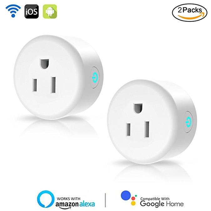 Anbes Smart Plug, WiFi Plug Wireless Mini Outlet Socket Work with Amazon Alexa, No Hub Required, Remote Control by Smart Phone with Timing Function from Anywhere (2 Packs)
