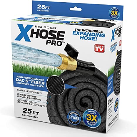 X-Hose Pro Expandable Garden Hose 25 Ft, Heavy Duty Lightweight Retractable Water Hose, Flexible Hose, Weatherproof, Crush Resistant Solid Brass Fittings, Kink Free Expandable Hose as Seen on TV