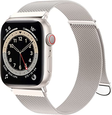 CAERMA コンパチブル Apple Watch バンド 38mm 40mm 41mm 42mm 44mm 45mm 49mm コンパチブル アップルウォッチ バンド ステンレス留め金製 男女兼用 iWatch バンド 長さ調節 強力な磁 通気 メッシュ ベルト Apple Watch Series Ultra/SE2/SE/8/7/6/5/4/3/2/1 対応 (38mm/40mm/41mm，スターライト)