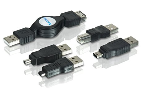 Philips SWR1249/27 Retractable 5-Piece USB 2.0 Adaptor Kit (3 feet, Black)