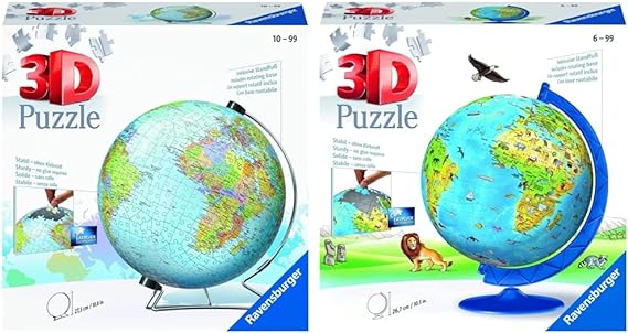 Ravensburger 12436 -The Earth 3D Puzzle (540 pc) & 12338 -Children's World Globe 3D Puzzle (180 pc)