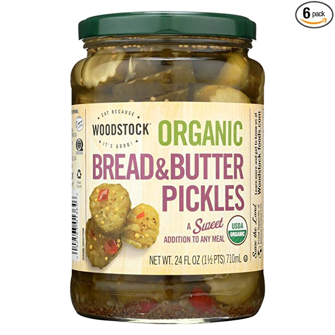 Woodstock Farms Organic Sweet Bread and Butter Pickle, 24 Ounce -- 6 per case.