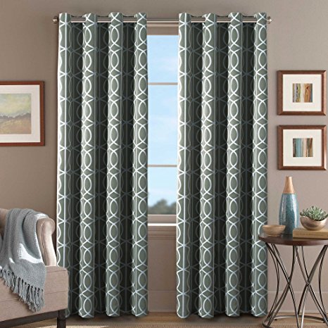 H.Versailtex Printed Blackout Room Darkening Printed Curtains Window Panel Drapes - (Grey Curtains) Set of 2 Panels - 52 inch wide by 63 inch long - Slub Twilight Pattern