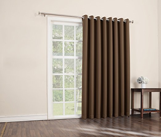 Sun Zero Easton Extra Wide Blackout Energy Efficient Grommet Patio Door Curtain Panel, 100 x 84 Inch, Barley Brown