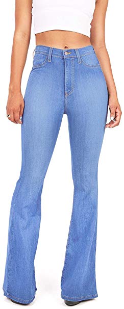 Vibrant Women's Juniors Bell Bottom High Waist Fitted Denim Jeans