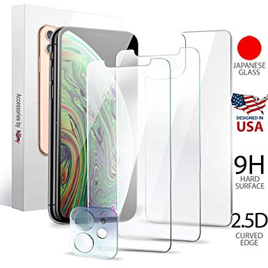 Homy Compatible Screen Protector iPhone 11 (6.1 inch) - Full Glass Protection: 2X Front Tempered Glass   Back Glass   2X Camera Cover - Premium 9H UHD Japanese Glass, Case Friendly Size