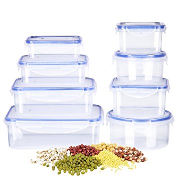 Deik Lunch Box, Plastic Containers, Food Storage Container with Snap Locking Lid, BPA-Free, Microwave, Oven, Freezer, Dishwasher Safe, 8 Pack