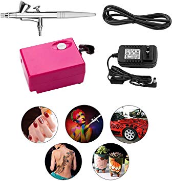 Airbrush Makeup Kit, Yenny shop Cosmetic Makeup Airbrush and Compressor System for Face, Nail, Temporary Tattoos, Cake Decorating and so on (Red)