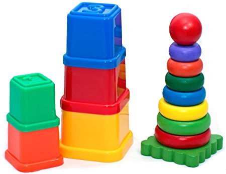 Tulatoo Baby And Toddler Wooden Rainbow Tower And Stacking Cups - Ideal Educational Toys For Sensory Play