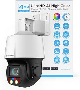 Amcrest 4MP Outdoor PTZ POE   AI IP Camera Pan Tilt Zoom (Optical 5X Motorized) Security Speed Dome, Human and Vehicle Detection, IVS, Face Detection, Auto Tracking, POE  (802.3at) IP4M-1098EW-AI