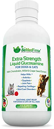 BeMedFree.com Extra Strength Liquid Glucosamine - Hip And Joint Pain Relief Supplement For Dogs And Cats - With Chondroitin, MSM, And Grape Seed Extract