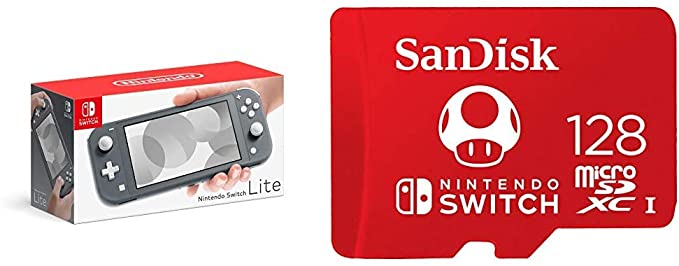 Nintendo Switch Lite - Gray with SanDisk 128GB MicroSDXC UHS-I Card for Nintendo Switch