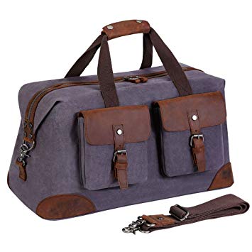 AmHoo 45l Duffel Bag Oversized Water-Resistant Canvas Waxed Carry On Travel Genuine Leather Weekend Bag for Men