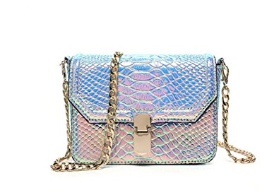 Remeehi Hologram Snake Skin Leather Shoulder Bag Crossbody Bag with Chain